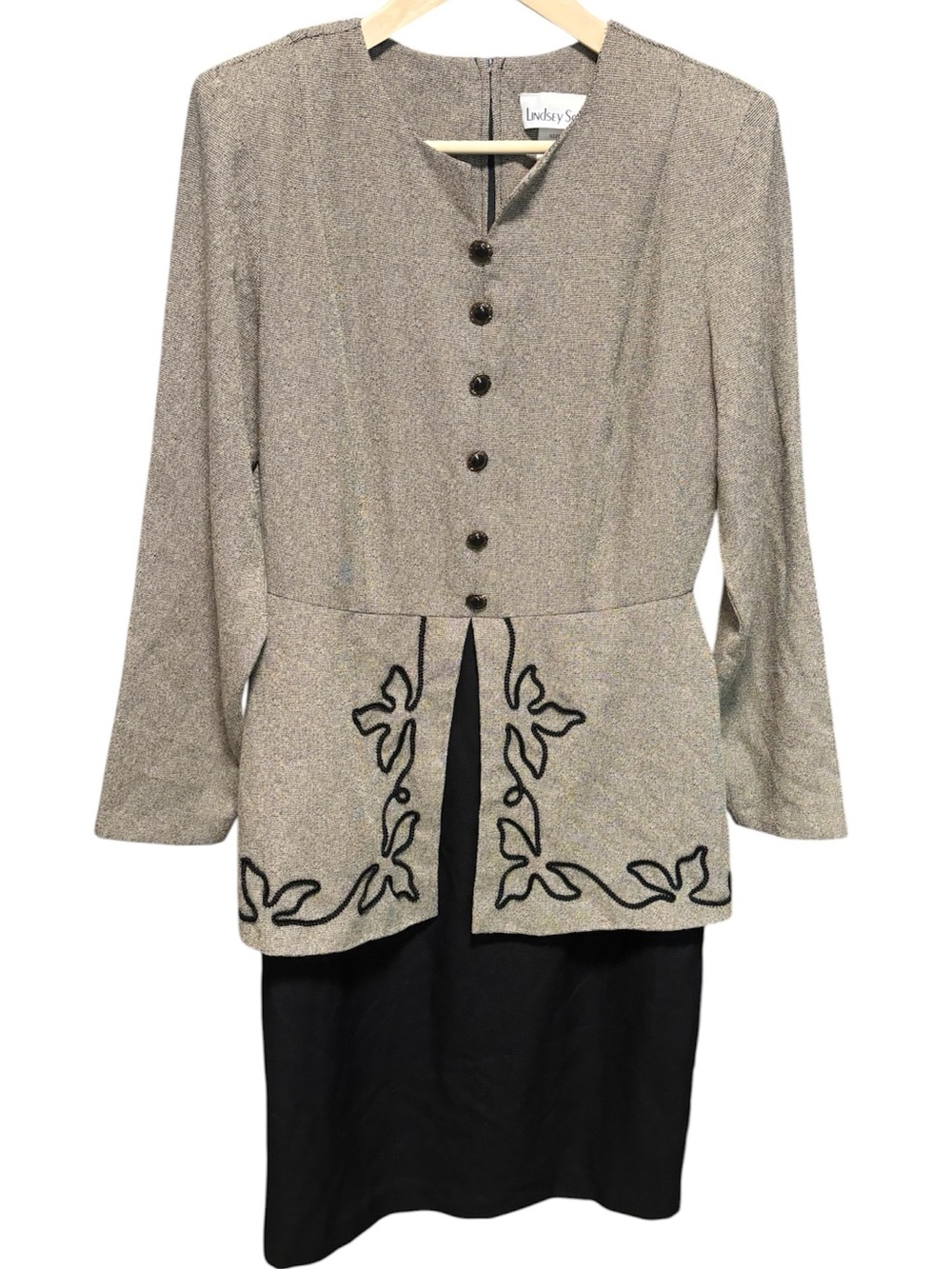 Vintage 80s 90s Lindsey Scott layered look dress w/ embroidered detail. Size 10